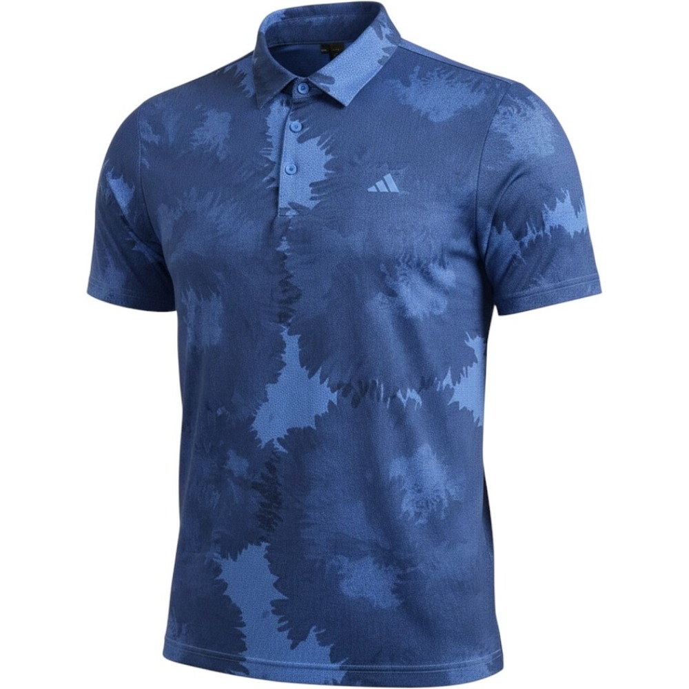 Adidas Golf Polo Mens Large Blue Floral Graphic Print Short Sleeve Shirt